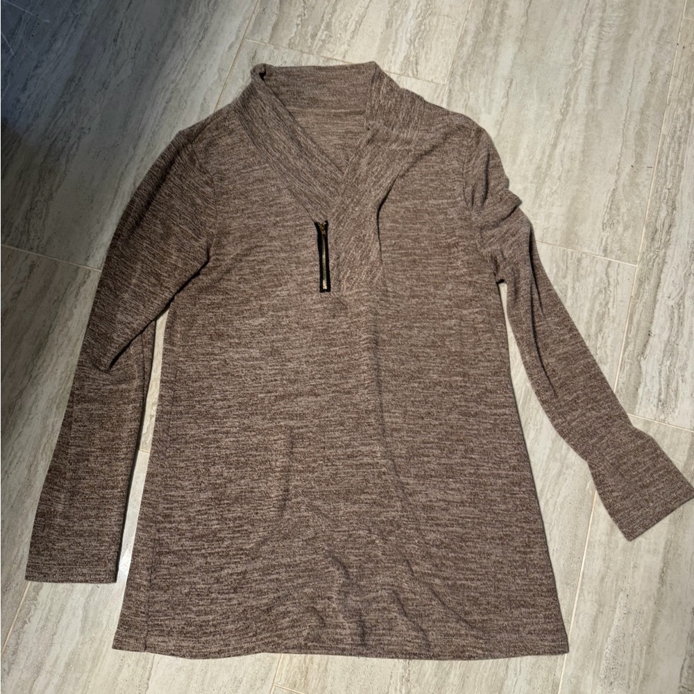 Brown Long Sleeve Sweater with Zipper